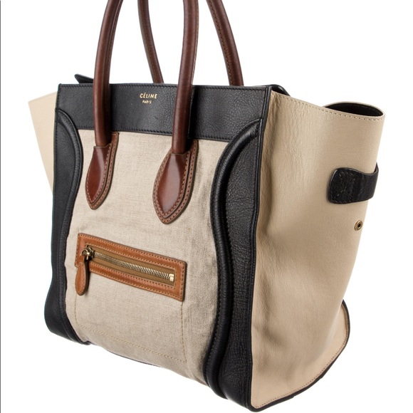 Auth Celine Calfskin Canvas Mini Tricolor Tri-Color Luggage Tote Bag - Picture 4 of 15